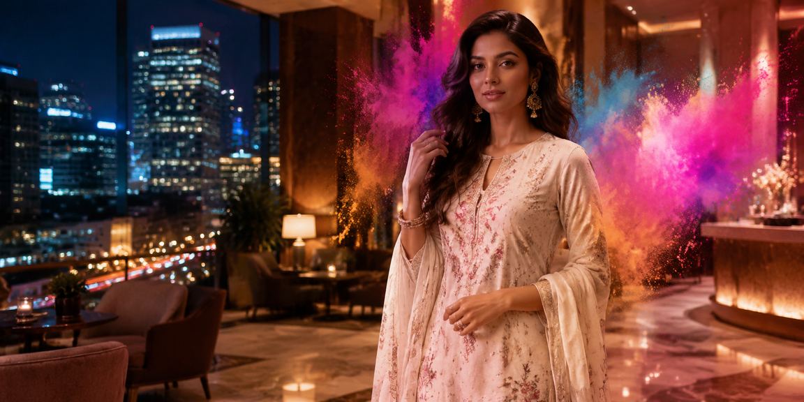 Indian woman enjoying VIP casino bonuses with traditional kurti attire