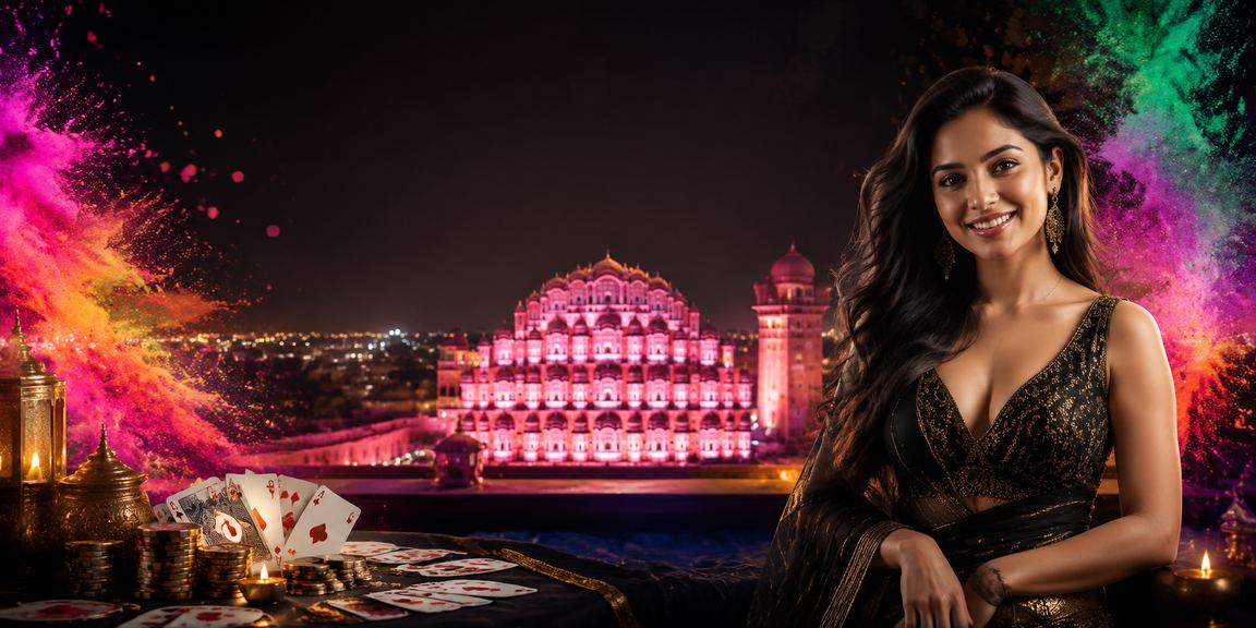 Jaipur Hawa Mahal with festive rummy game players during Holi festival