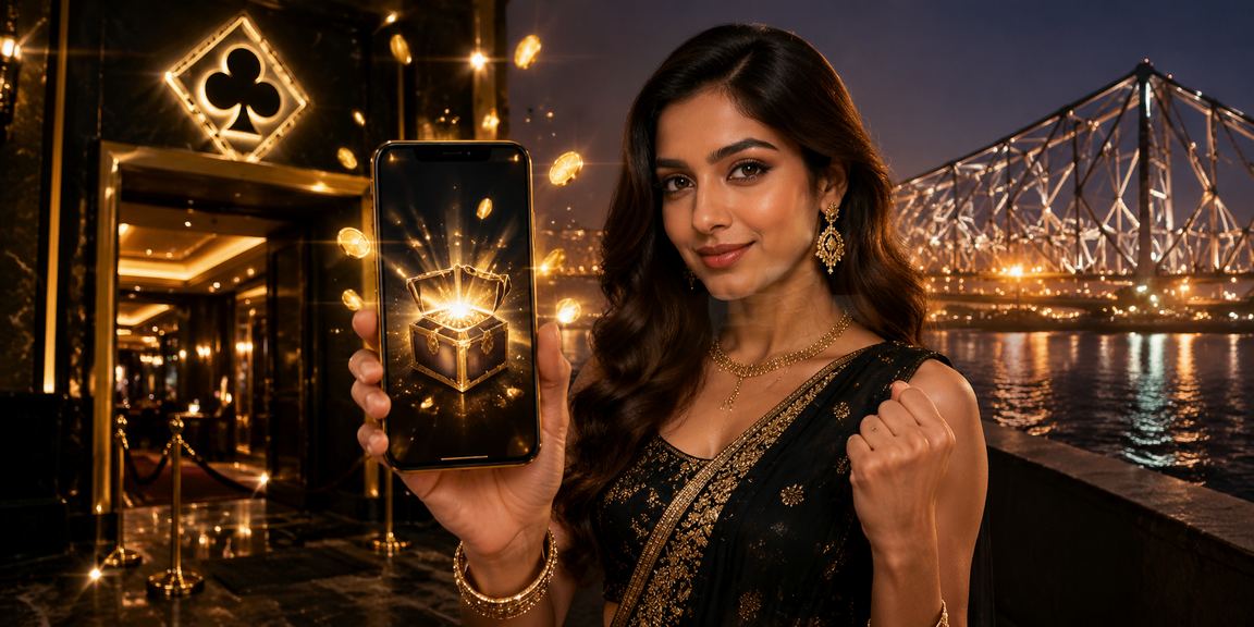 Mobile payment transaction in India, Howrah Bridge city background